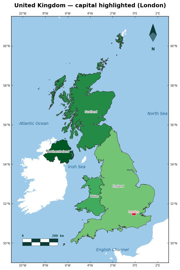 United Kingdom map with London highlighted