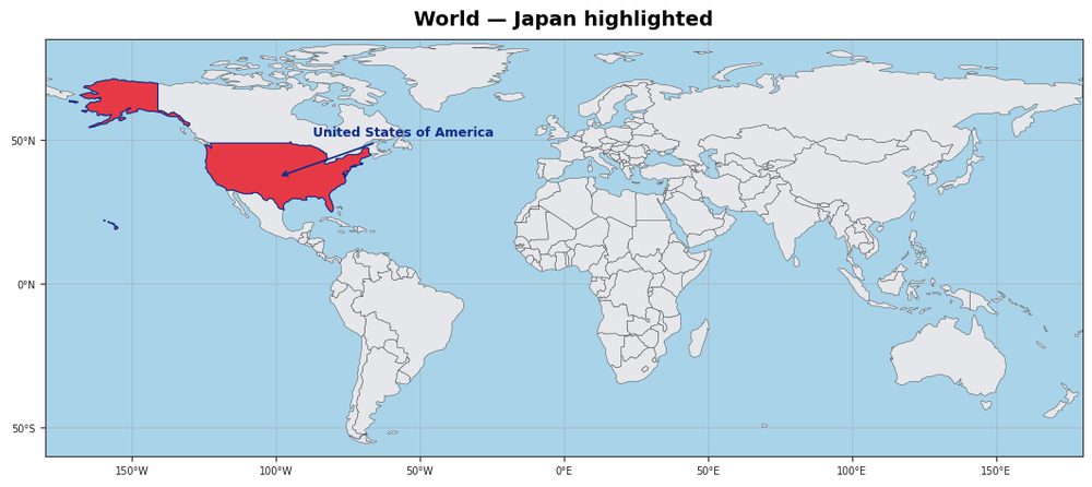World map with Japan highlighted